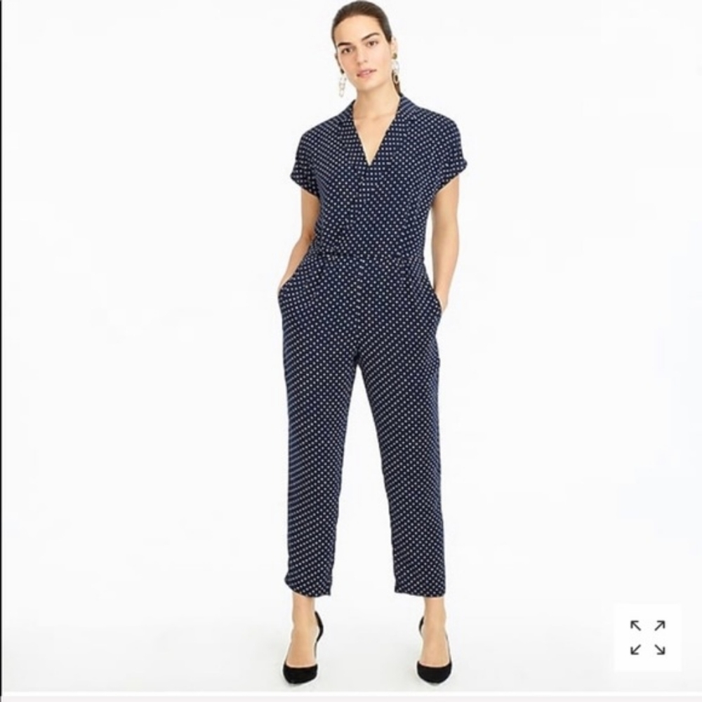 J. Crew Pin Dot Navy Blue Jumpsuit